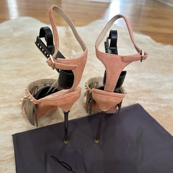 Brian Atwood Gold and Pink Stiletto Heels with Fringe - Picture 2 of 5